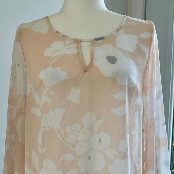 Banana Republic Blush/Ivory Sheer Floral Chiffon Blouse with 3/4 Sleeve - US S - Picture 2 of 8